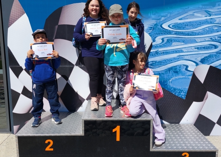 Heriot Crew plus Sophia Go Kart podium