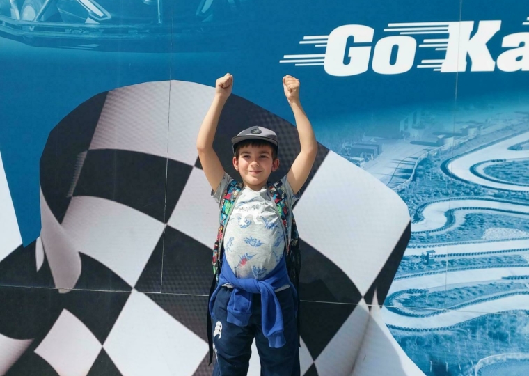 Travis hopes to be first in the Go Kart race